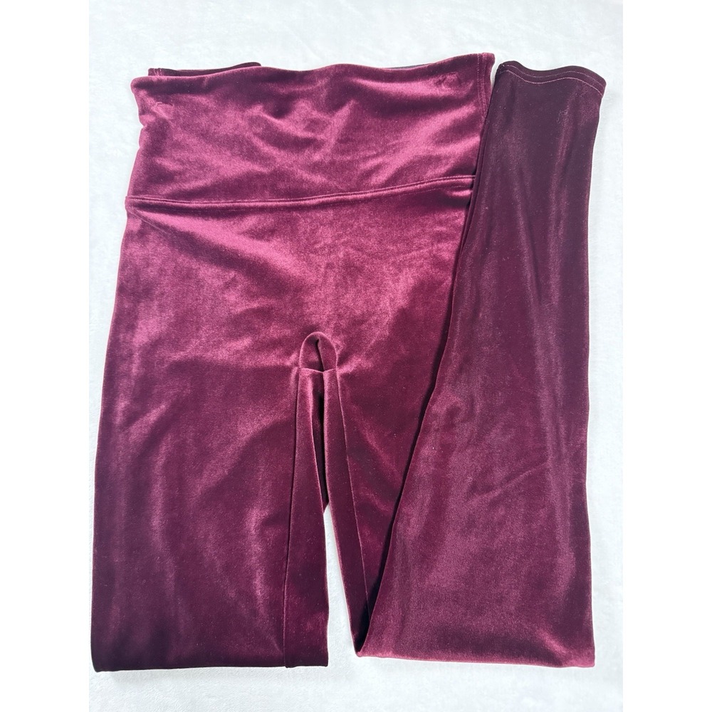 SPANX Velvet Leggings Womens M Burgundy High Rise Slimming Stretch Ankle Pull On